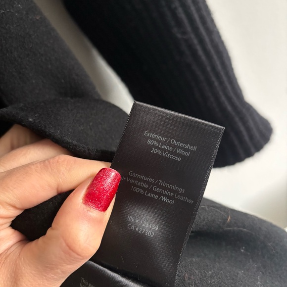 Mackage Black Wool Blend Mid-Length Jacket Leather Detail Womens XS Belted Chic - Picture 6 of 7